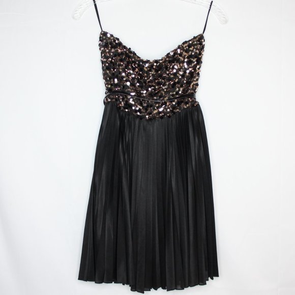 AS U WISH SEQUIN PLEATED MINI DRESS SZ M JRS BLACK GOLD BELT PARTY COCKTAIL PROM - Picture 8 of 14